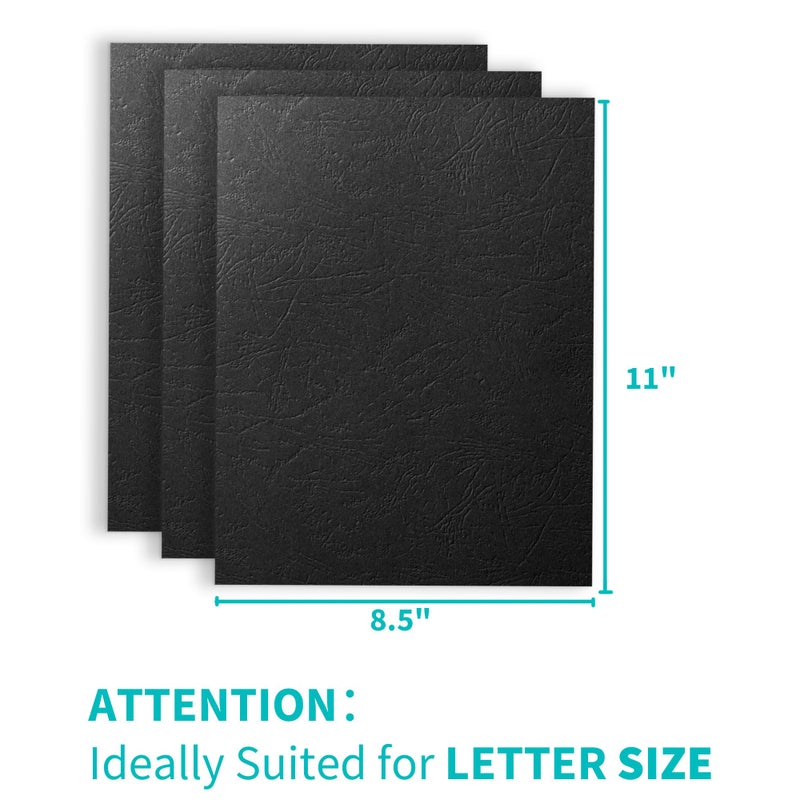 Binditek 100 Pack 13 Mil Grain-Texture Paper Binding Presentation Covers, 8-1/2 x 11 Inches, 90lb, 250 GSM, Un-Punched, Letter Size, Black, for Business Documents - Image 2